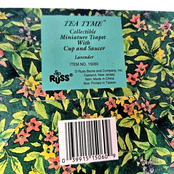 Vintage Russ Berrie Tea Tyme Lavender Mini Teapot with Cup and Saucer Butterfly - Picture 2 of 8